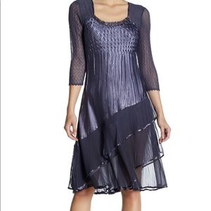 KOMAROV Embellished square neck tiered dress‼️